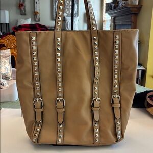 Studded Tan Tote Bag EUC